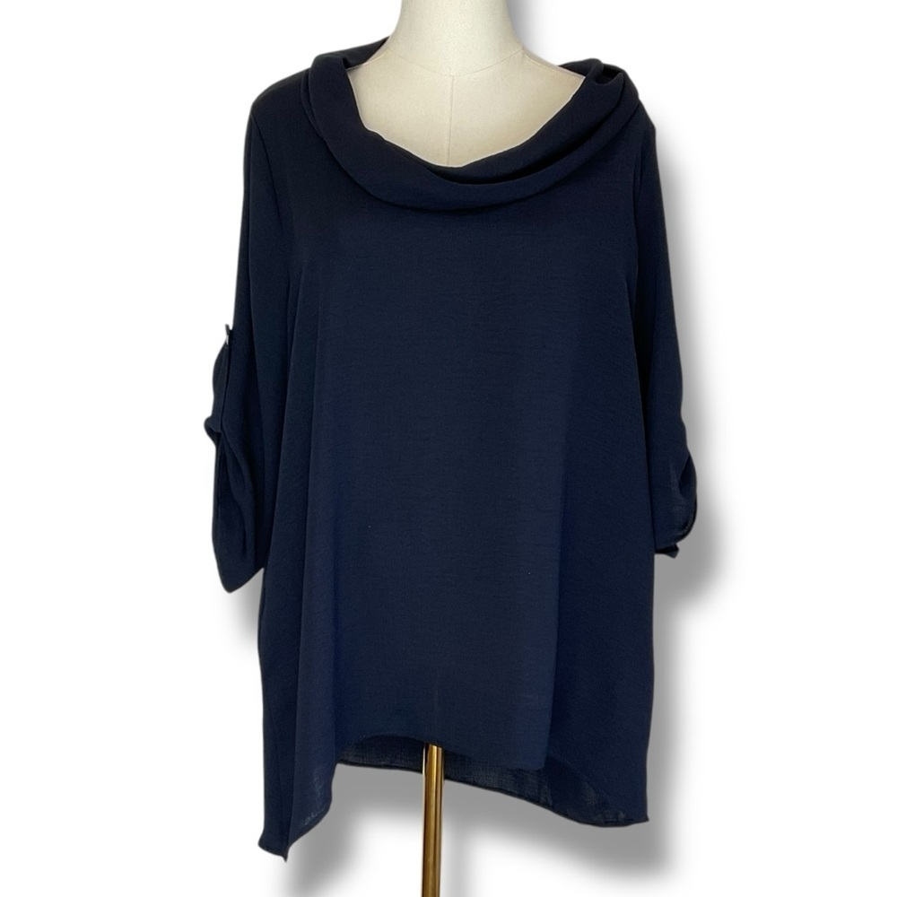 Joseph Ribkoff Top Cowl Neck Tunic Navy Blue Oversized Loose Size Medium